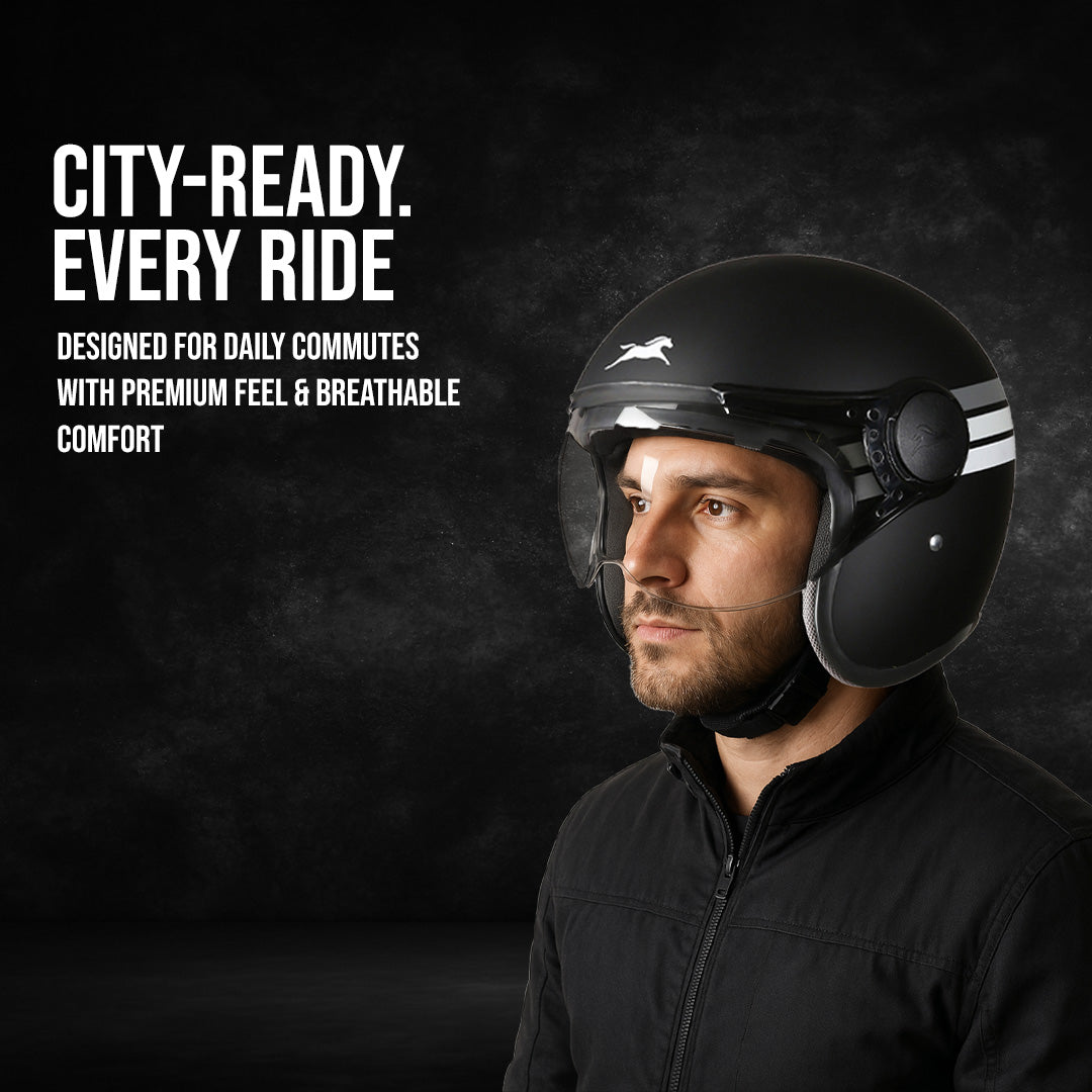 TVS Cruisetown Open Face Helmet – Stylish & Safe Helmet for Riders | ISI & DOT Certified | Premium Protection for Men & Women | Comfortable, Durable & Lightweight Design with Visor